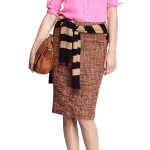J. Crew Tweed Pencil Knee Length Skirt Womens Size 6 Brown Lined‎ Career Fall